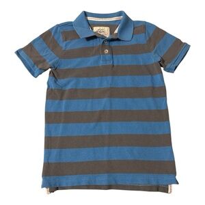 Mini Boden 7-8Y Classic Collared Polo T-shirt  - Blue & Grey Stripes